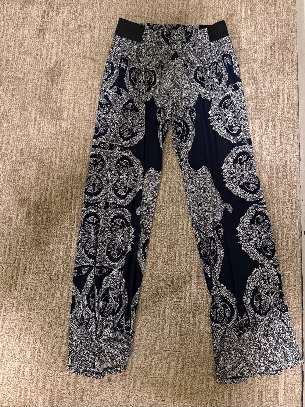 INC International Concepts Navy Blue & White Paisley Wide-Leg Pants